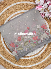 LENIN TISSUE WORK SAREE DUSTY GREY