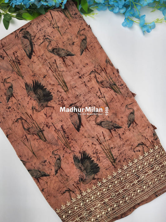 CHANDERI FLAMINGO EMBROIDERY WORK SAREE DUSTY ROSE