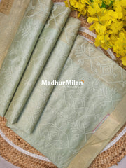 EMBROIDERY KORA SILK COTTON SAREE PISTA