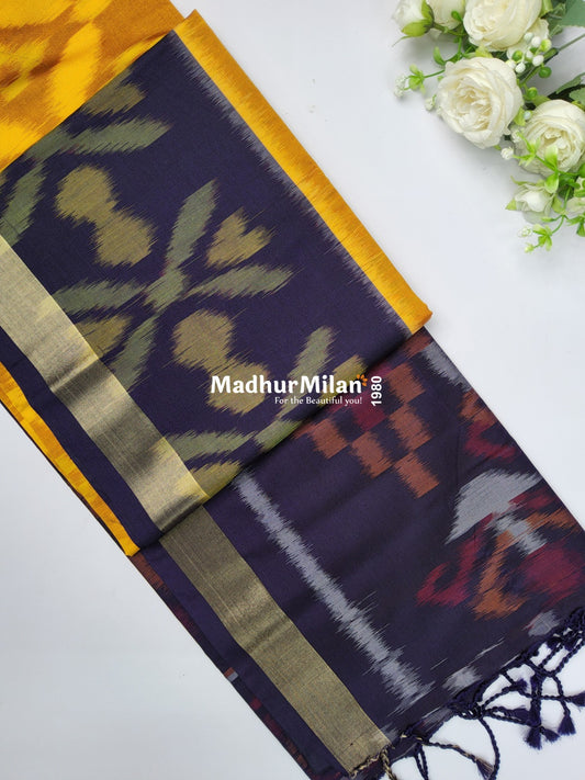 RUBY PATTOLA SILK TISSUE BORDER GOLD PURPLE