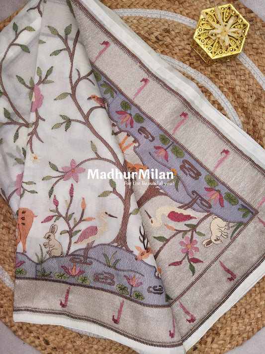 JAAL EMBROIDERY TISSUE ORGANZA SAREE CREAM