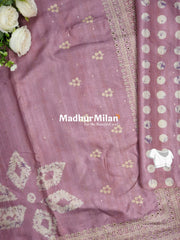 SHIBORI PRINTED BORDER EMBRIODERY SEMI TUSSER SAREE PINK