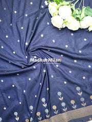 SUNFLOWER MALAI SILK SAREE NAVY BLUE