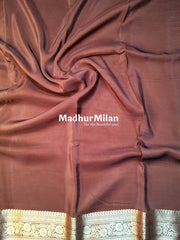 MAYA BANARASI CREPE PLAIN BODY GOLD JARI BORDER SAREE COFFEE
