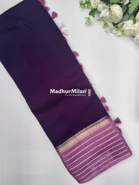 8 LINE BORDER ASSAM SILK SAREE PURPLE PINK