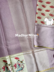 TORA SILK SATIN PRINTED BORDER SAREE LEVENDER