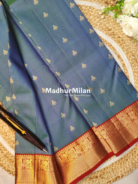 KANCHI CHECKS BUTTA BORDER SAREE RAMA RED