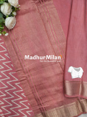 ZIG ZAG PRINT ASSAM SILK SAREE PEACH