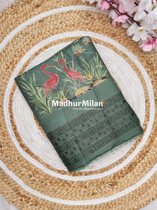 PEACOCK SILK SEMI TUSSER SAREE GREEN