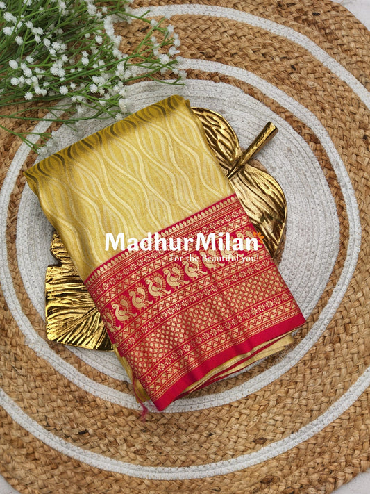 KALANJALI TISSUE SILK SAREE DUSTY GOLDEN YELLOW PINK