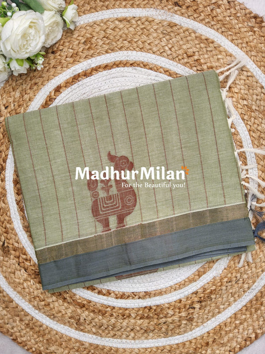 SUTI WEAVING COTTON SAREE DUSTY GREEN