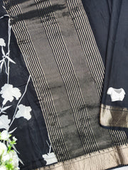 FLORAL PRINT ASSAM SILK SAREE BLACK