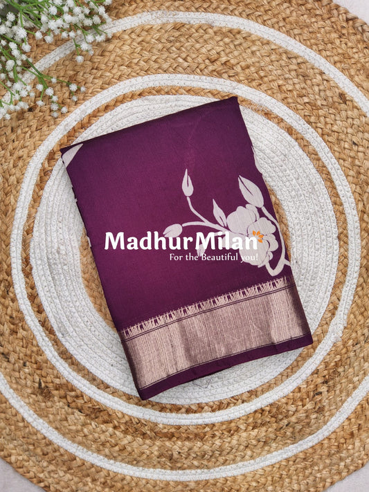 FLORAL PRINT ASSAM SILK WHITE PURPLE