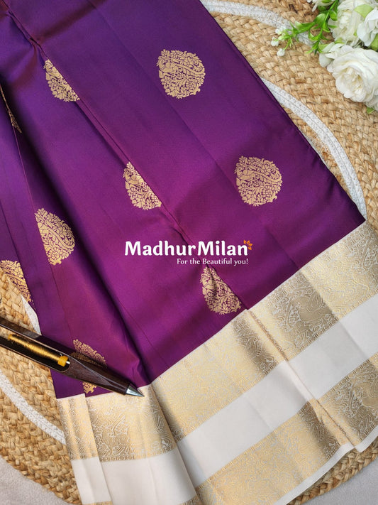 KANCHI BUTTA BENTEX BORDER SAREE PURPLE CREAM