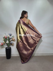 INDRA TISSUE SILK SAREE GOLDEN BROWN PURPLE