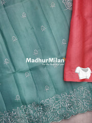 FLORAL WHITE EMBROIDERY WORK SAREE TEAL
