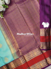 KANCHI BUTTA BENTEX BORDER SAREE BLUE PURPLE