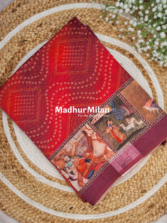 BANDHEJ DIGITAL MONGA SAREE PINK