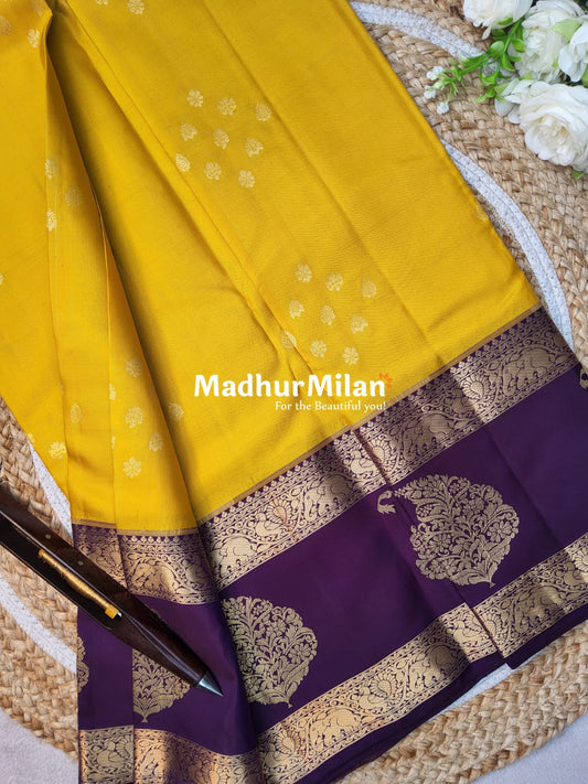 KANCHI BUTTA BENTEX BORDER SAREE YELLOW WINE