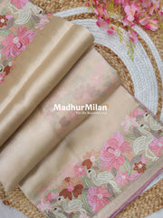 EMBROIDERY BORDER WORK TISSUE ORGANZA SAREE GOLD