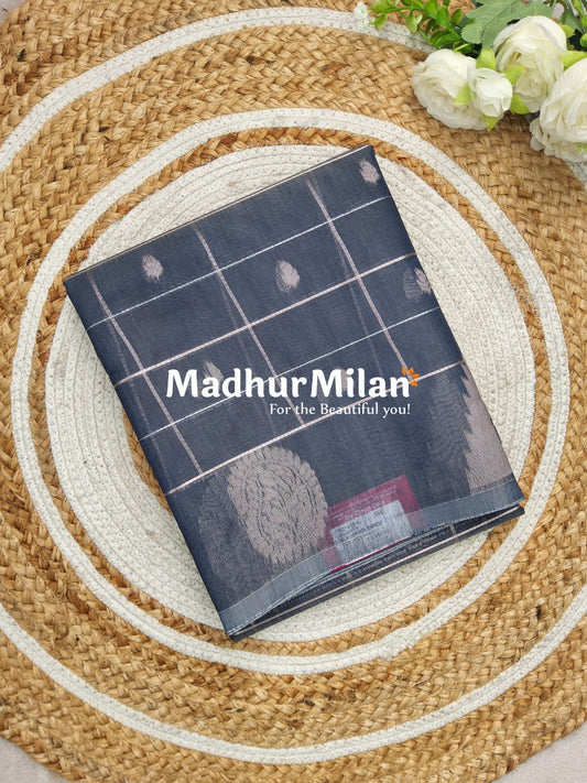 KOVAI CHECKS BUTTA SILK COTTON SAREE DUSTY NAVY BLUE