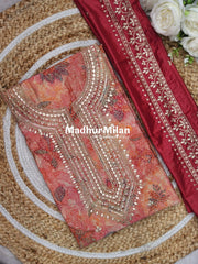 UIQUE MASLIN UNSTITCHED SALWAR SUIT PEACH