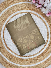 PEACOCK SILK SEMI TUSSER SAREE OLIVE GREEN