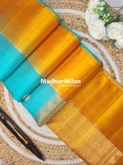BUTTA BODER SOFT SILK SAREE AQUA MUSTARD