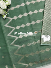 KOVAI ZIG ZAG BORDER SILK COTTON SAREE DUSTY GREEN