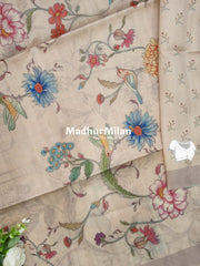 FLORAL DIGITAL SEMI TUSSER SILK SAREE ROSE BROWN