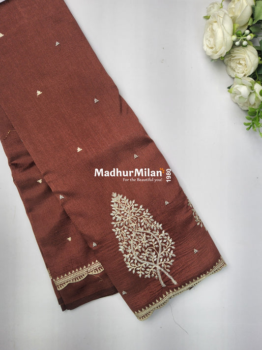KUSHI SILK EMBROIDERY WORK SAREE TAN
