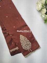 KUSHI SILK EMBROIDERY WORK SAREE TAN