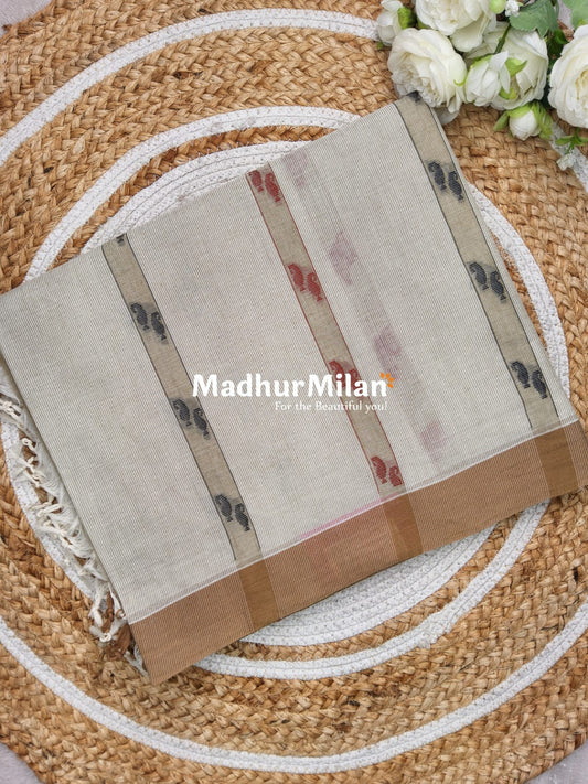 SUTI PIN STRIPES BORDER COTTON SAREE LIGHT GREEN