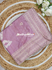 SHIBORI PRINTED BORDER EMBRIODERY SEMI TUSSER SAREE PINK