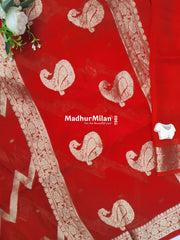 BANARASI ZIG ZAG RUSSIAN CREPE SAREE RED