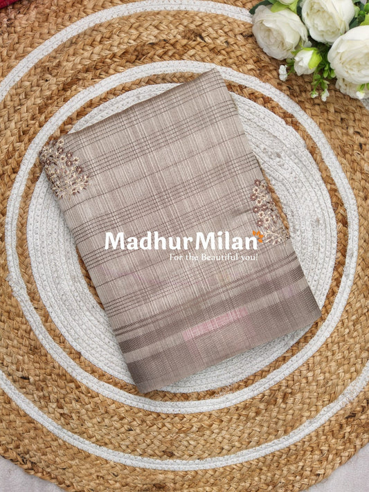 SATTVA RAW SILK EMBROIDERY WORK SAREE BEIGE