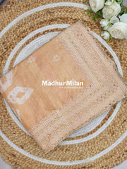 SHIBORI PRINTED BORDER EMBRIODERY SEMI TUSSER SAREE YELLOW