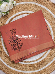 HANDPRINT COTTON SAREE TERRACOTTA