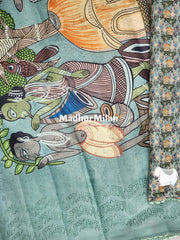 PEACOCK SILK SEMI TUSSER SAREE TEAL BLUE