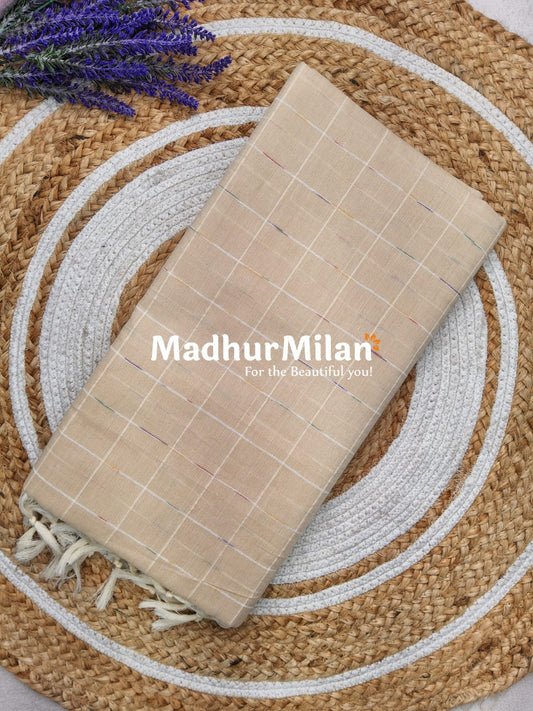 BENGALI CHECKS COTTON SAREE CREAM