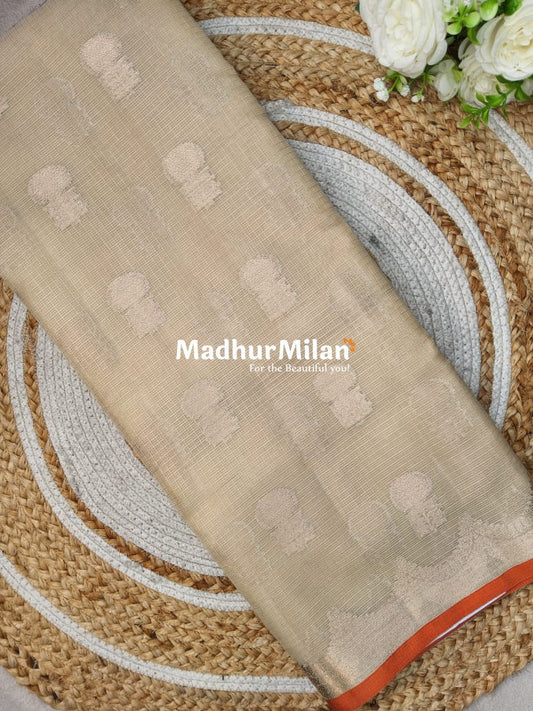 BANARASI SEMI KOTA SAREE BEIGE ORNAGE