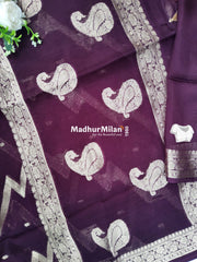 BANARASI ZIG ZAG RUSSIAN CREPE SAREE WINE