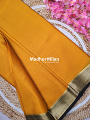 JARI BORDER 3 INCH PURE CREPE SILK SAREE GOLDEN YELLOW BROWN
