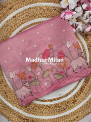 LENIN TISSUE WORK SAREE DUSTY PINK