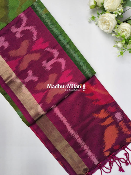 RUBY PATTOLA SILK TISSUE BORDER GREEN PINK