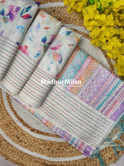 FLORAL KATHA LINE BORDER SEMI TUSSER SILK SAREE CREAM