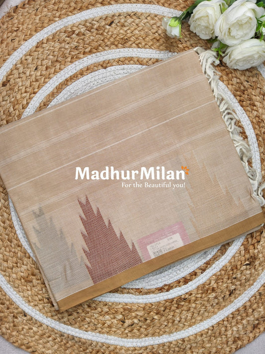 SUTI TEMPLE BUTTA BORDER COTTON SAREE BEIGE