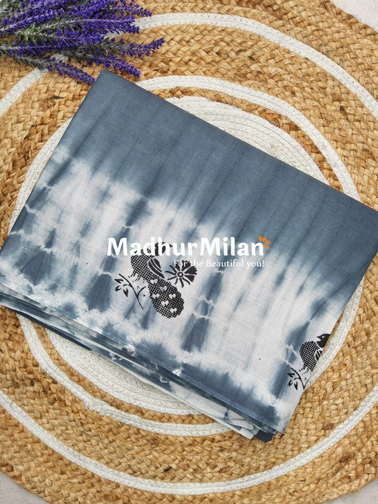 CHUNADI BLOCK PRINTED COTTON SAREE GREY