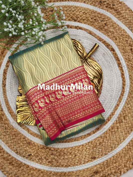 KALANJALI TISSUE SILK SAREE DUSTY GREEN PINK