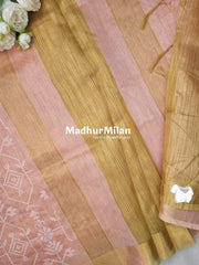 EMBROIDERY KORA SILK COTTON SAREE ONION PINK